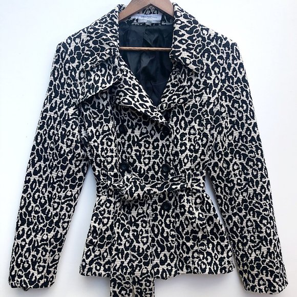 NY Collection Leopard Double-Breasted Pea Coat - Picture 2 of 6